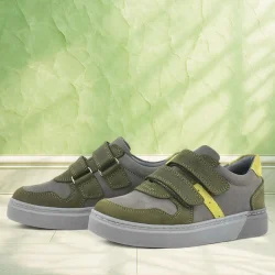 Rakerplus Hakiki Deri Haki Gri Cırtlı Erkek Çocuk Sneaker