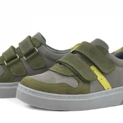 Rakerplus Hakiki Deri Haki Gri Cırtlı Erkek Çocuk Sneaker