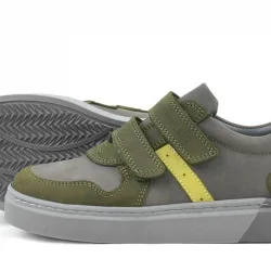 Rakerplus Hakiki Deri Haki Gri Cırtlı Erkek Çocuk Sneaker