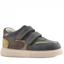 Rakerplus Hakiki Deri Haki Kamuflaj Desenli Cırtlı Hafif Tabanlı Erkek Çocuk Spor Ayakkabı