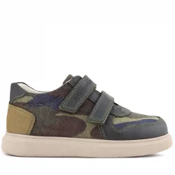 Rakerplus Hakiki Deri Haki Kamuflaj Desenli Cırtlı Hafif Tabanlı Erkek Çocuk Spor Ayakkabı