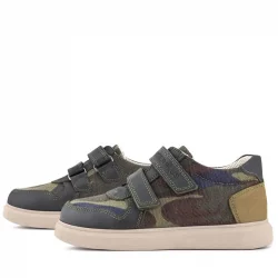 Rakerplus Hakiki Deri Haki Kamuflaj Desenli Cırtlı Hafif Tabanlı Erkek Çocuk Spor Ayakkabı