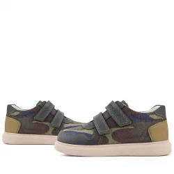 Rakerplus Hakiki Deri Haki Kamuflaj Desenli Cırtlı Hafif Tabanlı Erkek Çocuk Spor Ayakkabı