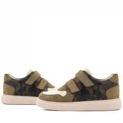 Rakerplus Hakiki Deri Haki Yeşil Cırtlı Hafif Tabanlı Erkek Çocuk Spor Ayakkabı