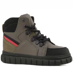 Rakerplus Hakiki Deri Haki Yeşil Fermuarlı Erkek Çocuk Bot