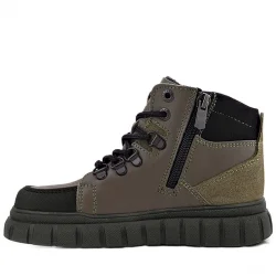 Rakerplus Hakiki Deri Haki Yeşil Fermuarlı Erkek Çocuk Bot