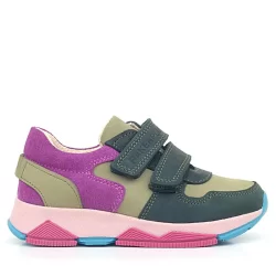 Rakerplus Hakiki Deri Haki Yeşil Fuşya Çocuk Cırtlı Sneakers Spor Ayakkabı