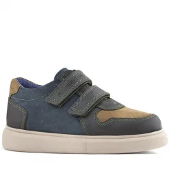 Rakerplus Hakiki Deri Haki Yeşil Lacivert Cırtlı Hafif Tabanlı Erkek Çocuk Spor Ayakkabı