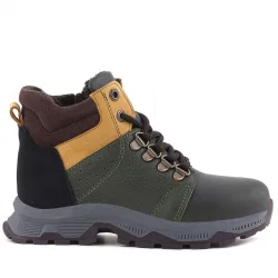 Rakerplus Hakiki Deri Haki Yeşil Sarı Fermuarlı Trekking Çocuk Bot