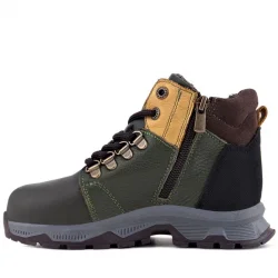 Rakerplus Hakiki Deri Haki Yeşil Sarı Fermuarlı Trekking Çocuk Bot