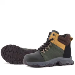 Rakerplus Hakiki Deri Haki Yeşil Sarı Fermuarlı Trekking Çocuk Bot