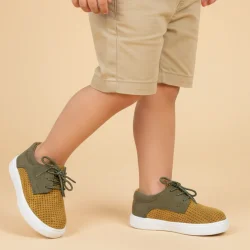 Rakerplus Hakiki Deri Hardal Sarı Haki Lastikli Erkek Çocuk Günlük Ayakkabı