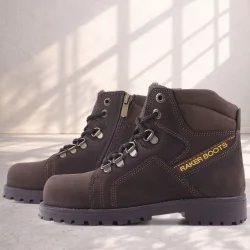 Rakerplus Hakiki Deri Kahve Nubuk Fermuarlı Kürklü Çocuk Bot