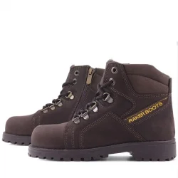 Rakerplus Hakiki Deri Kahve Nubuk Fermuarlı Kürklü Çocuk Bot