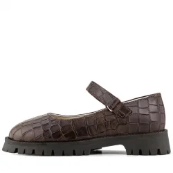 Rakerplus Hakiki Deri Kahverengi Desenli Cırtlı Kalın Tabanlı Kız Çocuk Ayakkabısı