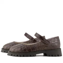 Rakerplus Hakiki Deri Kahverengi Desenli Cırtlı Kalın Tabanlı Kız Çocuk Ayakkabısı