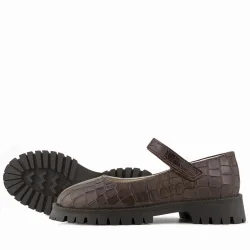 Rakerplus Hakiki Deri Kahverengi Desenli Cırtlı Kalın Tabanlı Kız Çocuk Ayakkabısı