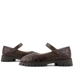 Rakerplus Hakiki Deri Kahverengi Desenli Cırtlı Kalın Tabanlı Kız Çocuk Ayakkabısı