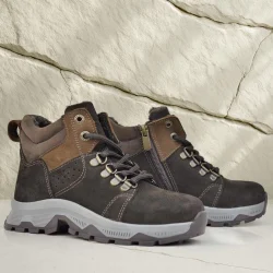 Rakerplus Hakiki Deri Kahverengi Fermuarlı Trekking Çocuk Bot