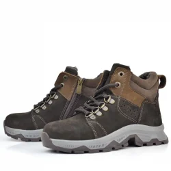 Rakerplus Hakiki Deri Kahverengi Fermuarlı Trekking Çocuk Bot