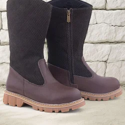 Rakerplus Hakiki Deri Kahverengi Fermuarlı Uzun Kız Çocuk Çizme