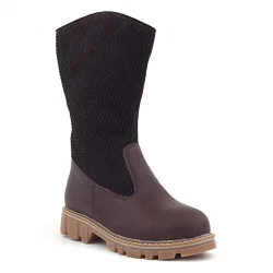 Rakerplus Hakiki Deri Kahverengi Fermuarlı Uzun Kız Çocuk Çizme