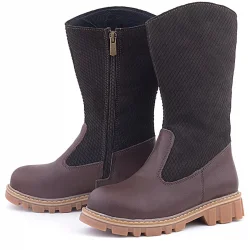 Rakerplus Hakiki Deri Kahverengi Fermuarlı Uzun Kız Çocuk Çizme