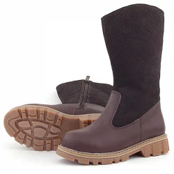 Rakerplus Hakiki Deri Kahverengi Fermuarlı Uzun Kız Çocuk Çizme