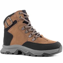 Rakerplus Hakiki Deri Kahverengi Siyah Bağcıklı Fermuarlı Trekking Çocuk Bot