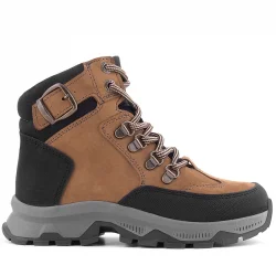 Rakerplus Hakiki Deri Kahverengi Siyah Bağcıklı Fermuarlı Trekking Çocuk Bot