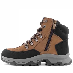Rakerplus Hakiki Deri Kahverengi Siyah Bağcıklı Fermuarlı Trekking Çocuk Bot