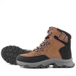 Rakerplus Hakiki Deri Kahverengi Siyah Bağcıklı Fermuarlı Trekking Çocuk Bot