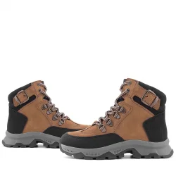 Rakerplus Hakiki Deri Kahverengi Siyah Bağcıklı Fermuarlı Trekking Çocuk Bot