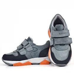 Rakerplus Hakiki Deri Koyu Gri Çocuk Cırtlı Sneakers Spor Ayakkabı