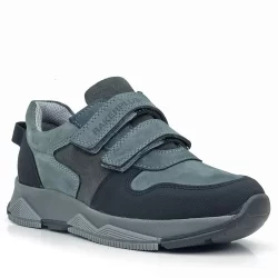 Rakerplus Hakiki Deri Koyu Gri Siyah Çocuk Cırtlı Sneakers Spor Ayakkabı