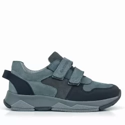 Rakerplus Hakiki Deri Koyu Gri Siyah Çocuk Cırtlı Sneakers Spor Ayakkabı