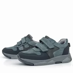 Rakerplus Hakiki Deri Koyu Gri Siyah Çocuk Cırtlı Sneakers Spor Ayakkabı