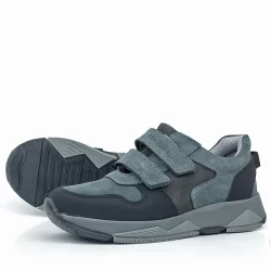 Rakerplus Hakiki Deri Koyu Gri Siyah Çocuk Cırtlı Sneakers Spor Ayakkabı