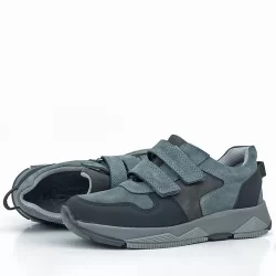 Rakerplus Hakiki Deri Koyu Gri Siyah Çocuk Cırtlı Sneakers Spor Ayakkabı