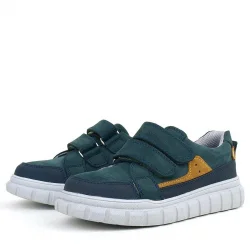 Rakerplus Hakiki Deri Koyu Yeşil Cırtlı Günlük Spor Çocuk Okul Ayakkabı