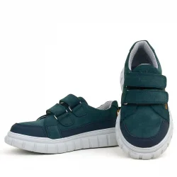 Rakerplus Hakiki Deri Koyu Yeşil Cırtlı Günlük Spor Çocuk Okul Ayakkabı