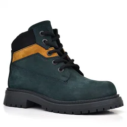 Rakerplus Hakiki Deri Koyu Yeşil Taba Bağcıklı Fermuarlı Kışlık Çocuk Bot
