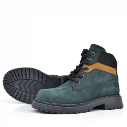 Rakerplus Hakiki Deri Koyu Yeşil Taba Bağcıklı Fermuarlı Kışlık Çocuk Bot