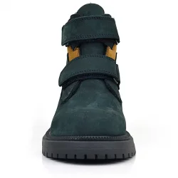 Rakerplus Hakiki Deri Koyu Yeşil Taba Cırt Cırtlı Kışlık Çocuk Bot