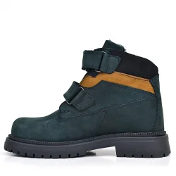 Rakerplus Hakiki Deri Koyu Yeşil Taba Cırt Cırtlı Kışlık Çocuk Bot