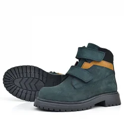 Rakerplus Hakiki Deri Koyu Yeşil Taba Cırt Cırtlı Kışlık Çocuk Bot