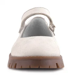 Rakerplus Hakiki Deri Krem Nubuk Cırtlı Kalın Tabanlı Kız Çocuk Okul Ayakkabısı