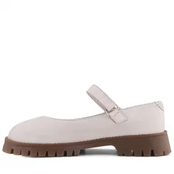 Rakerplus Hakiki Deri Krem Nubuk Cırtlı Kalın Tabanlı Kız Çocuk Okul Ayakkabısı