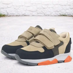 Rakerplus Hakiki Deri Kum Gri Siyah Çocuk Sneakers Spor Ayakkabı