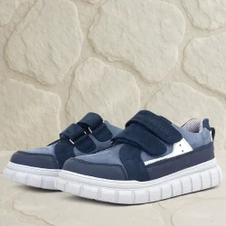 Rakerplus Hakiki Deri Lacivert Beyaz Cırtlı Çocuk Günlük Spor Okul Ayakkabı